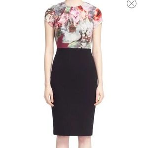 Ted Baker Dress Ceyara Floral Cap Sleeves Midi Length Sheath Women's Size 8
